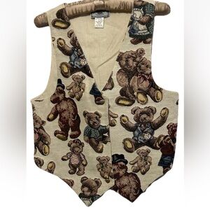 Teddy Bear Vest M/L Vintage Y2K Woven Tapestry Grannycore Fairycore Waistcoat